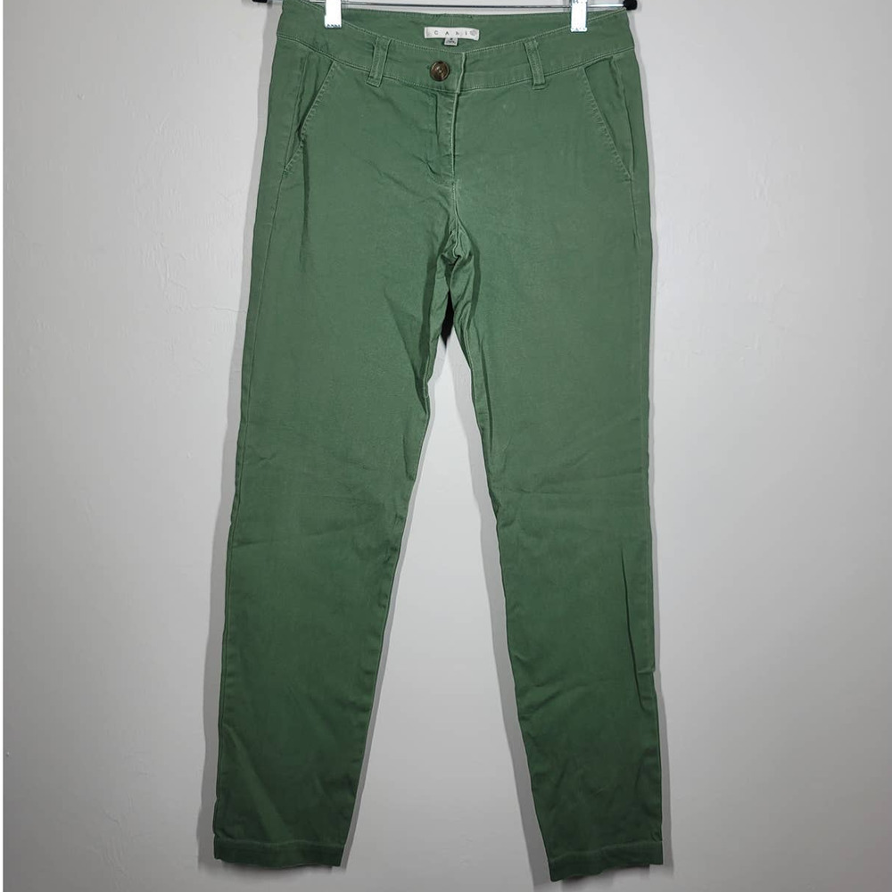 Cabi Olive Coast Green Skinny Jean Pants Size 2 Mid-rise Stretch Rolled Cuff